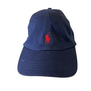 Polo Ralph Lauren Navy Blue Baseball Cap Embroidered Red Pony Logo Adjustable